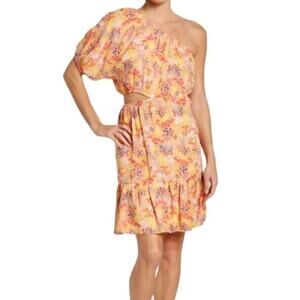 NWT 19 Cooper Orange Floral Print One Shoulder Day Dress Size S